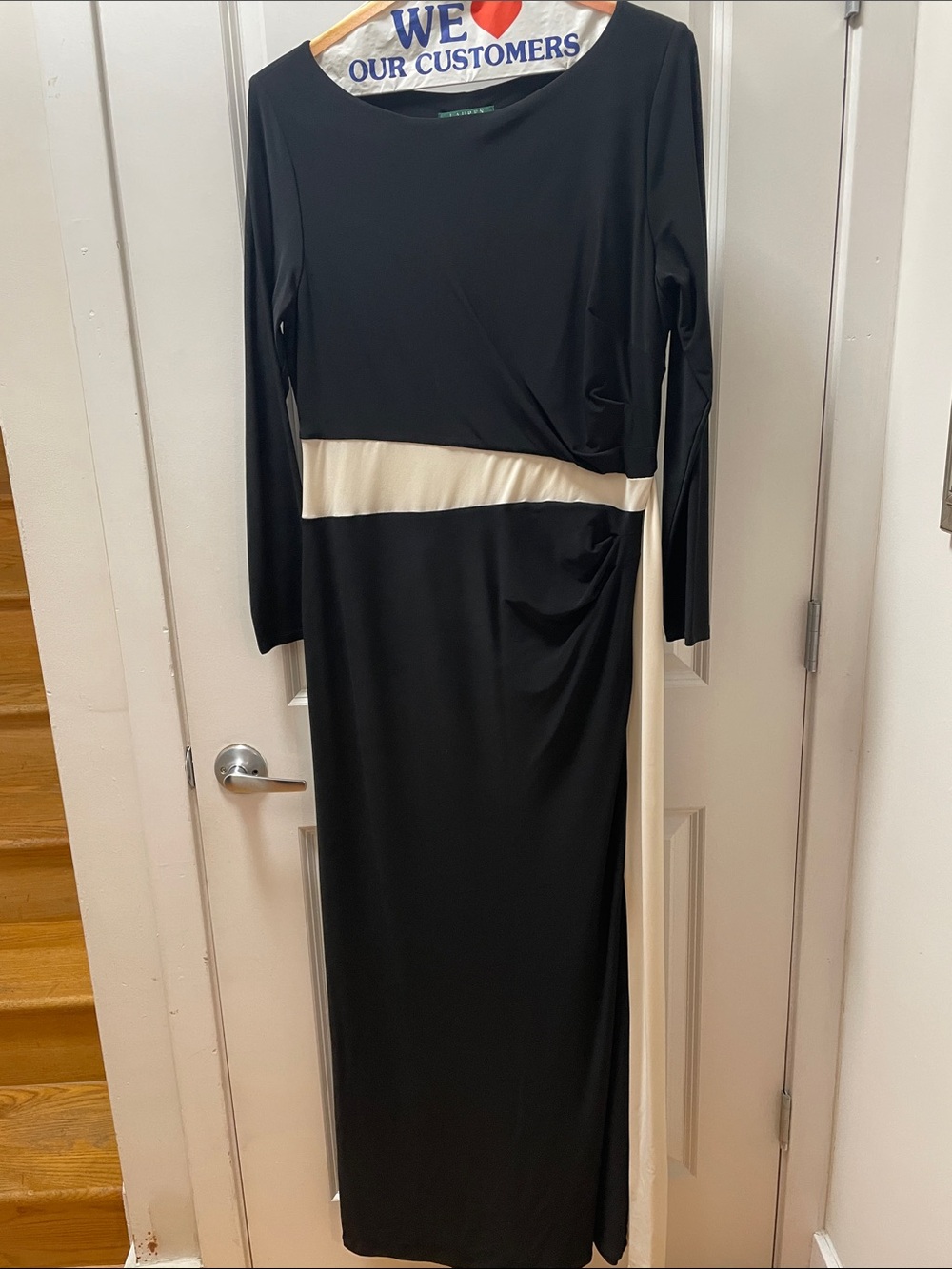Lauren Ralph Lauren Black and Cream Long Sleeve Evening Dress